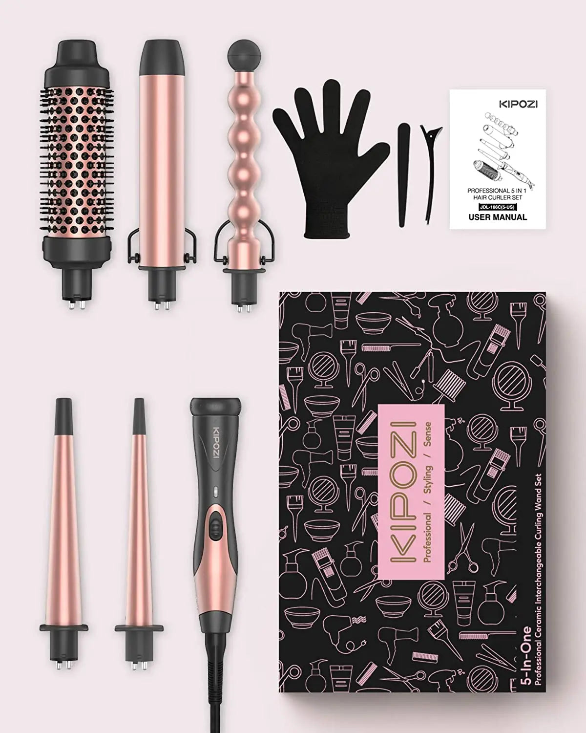 KIPOZI Professional Curling Iron 5-in-1 Hair Tools for Women