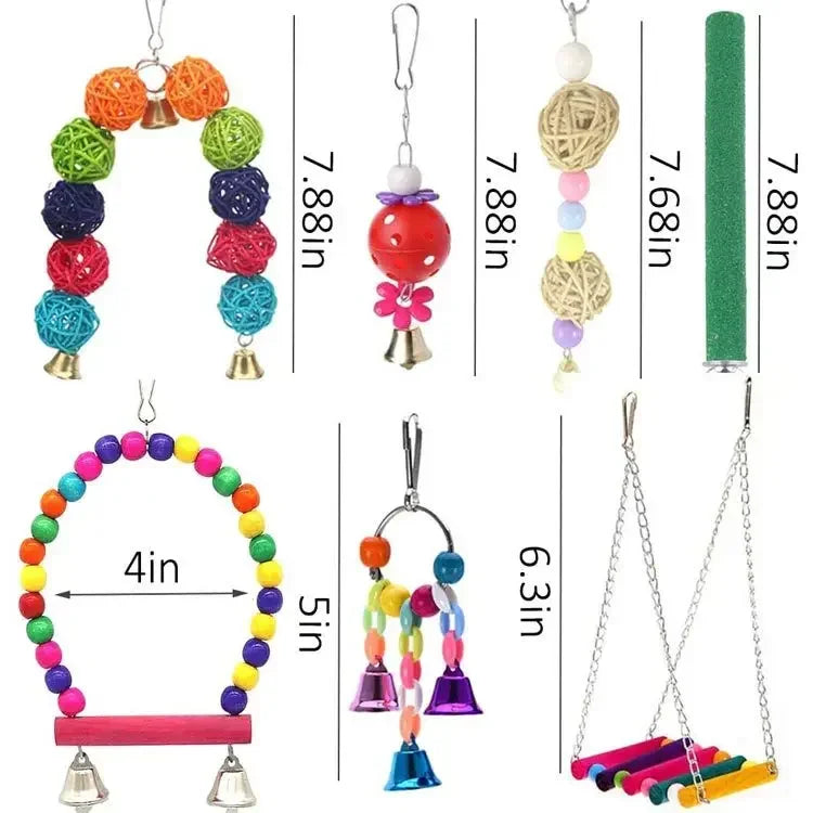 Pack Bird Toy Cage Bird Accessories Wood Parrot Toys Bird Toy Swing Suspension Bridge Ball Cage Bells Pet Supplies Set