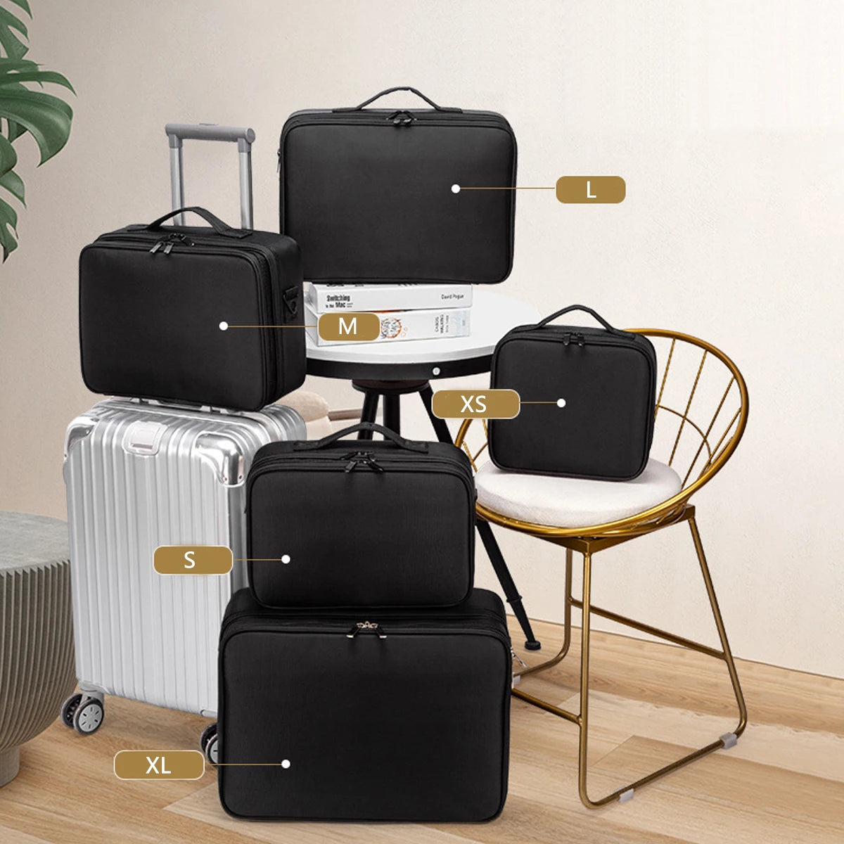 Three Layer Waterproof Oxford Cloth Cosmetic Case with Manicure Makeup Toolbox and Travel Underwear Storage