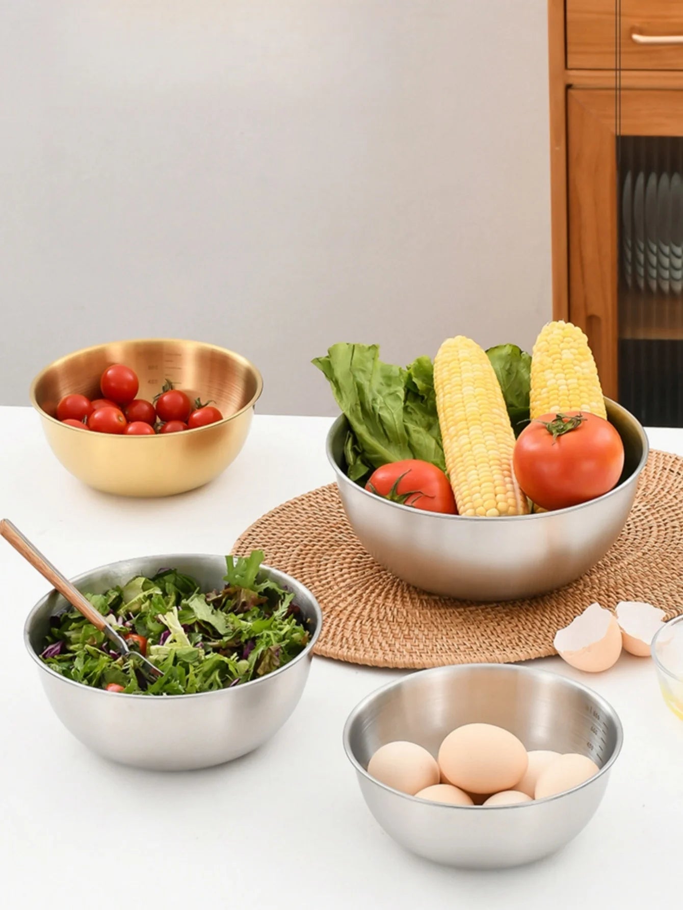 Stainless Steel Gold and Silver Salad and Noodle Bowl Elegant Kitchen Tableware Food Container