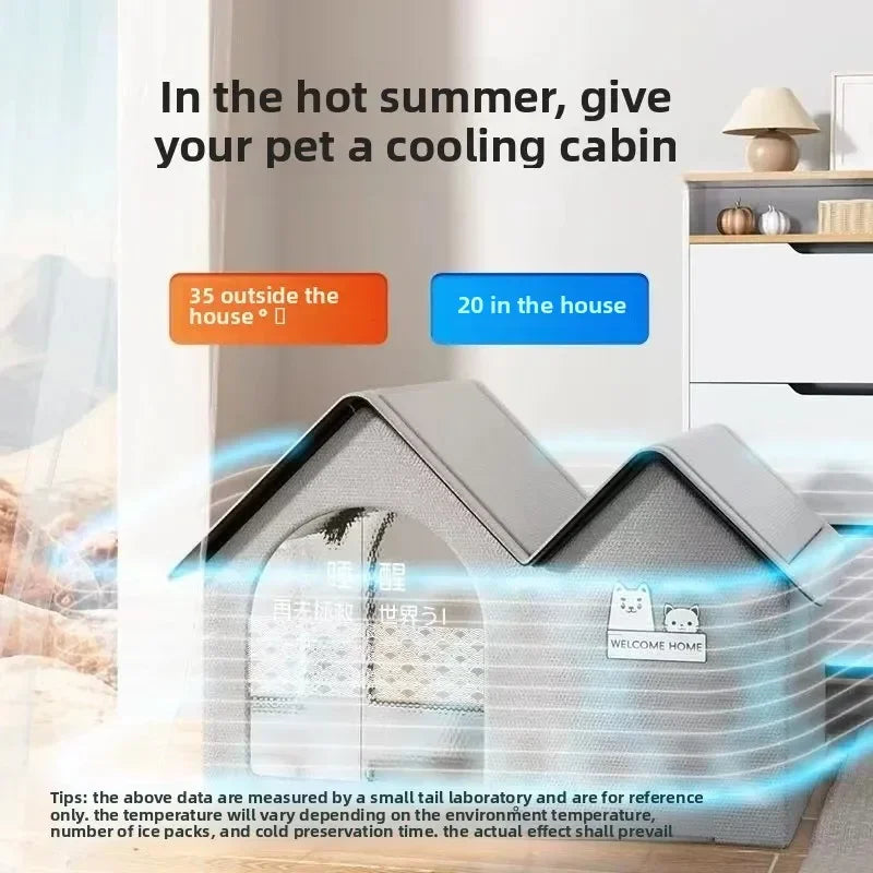 Summer Cooling Pet House for Cats and Dogs Portable Ice Shelter with Air Conditioning Design Ideal for Hot Weather