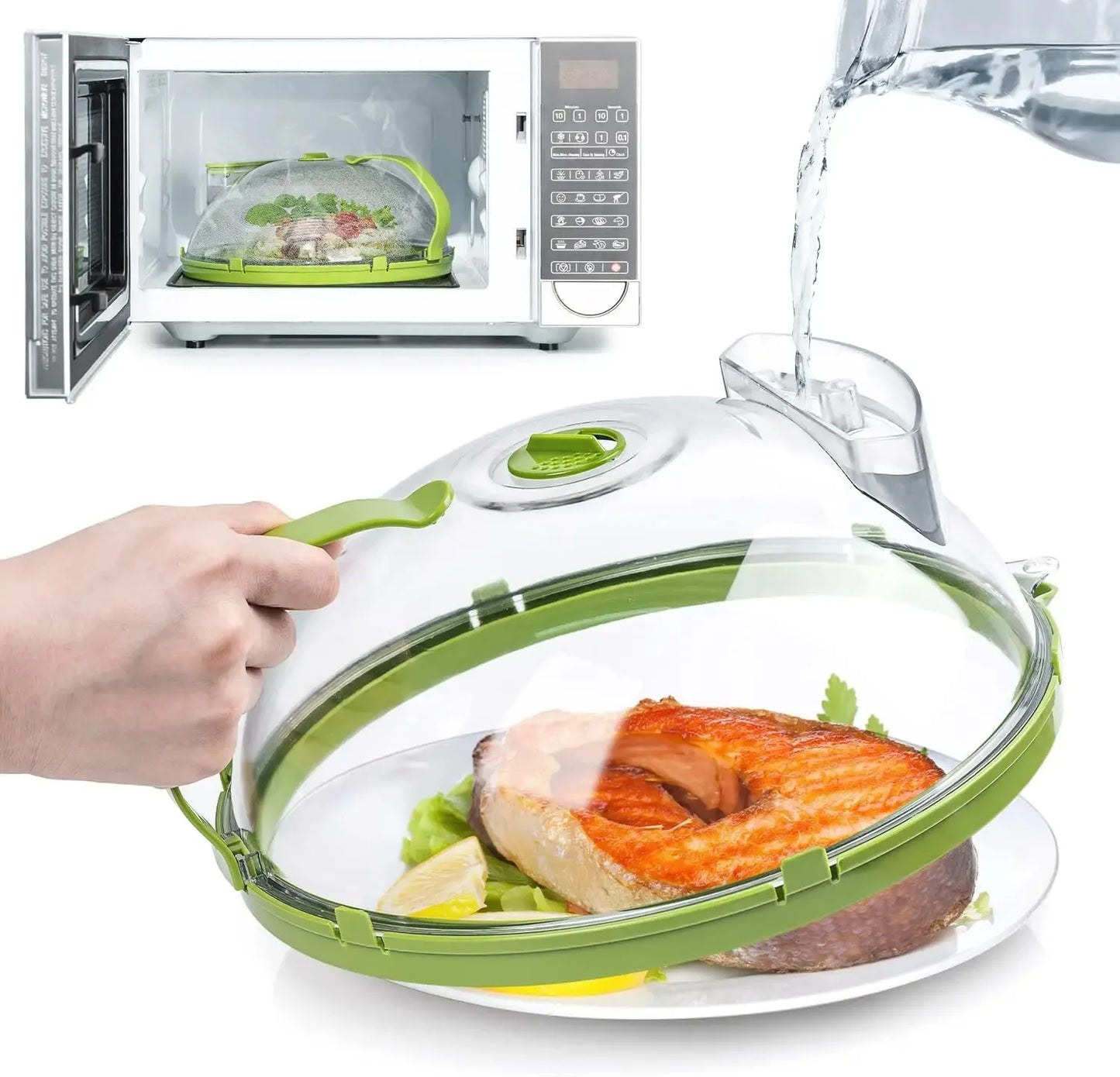 Microwave Food Cover 10 Inch Clear Lid with Handle and Water Steamer Function