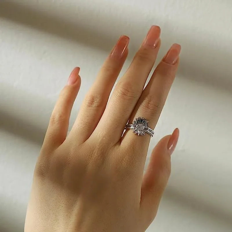 2pc Set Summer Couple Ring Set Sky Blue Moon Sun Jewelry