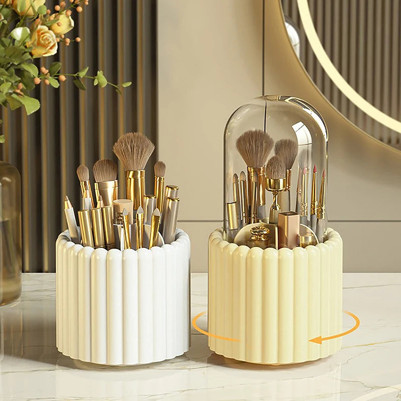 360º Rotating Makeup Brushes Holder With Lid and Organizer