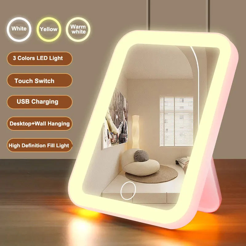 Portable LED Makeup Mirror with Touch Screen and Dimmable Lighting - 3 Color Options for Flawless Application