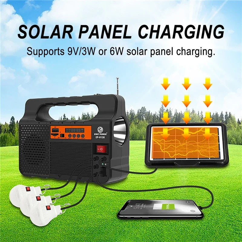 Solar Portable Lighting Solar Power Panel Generator Kit with 3 LED Bulbs for Camping and Hiking