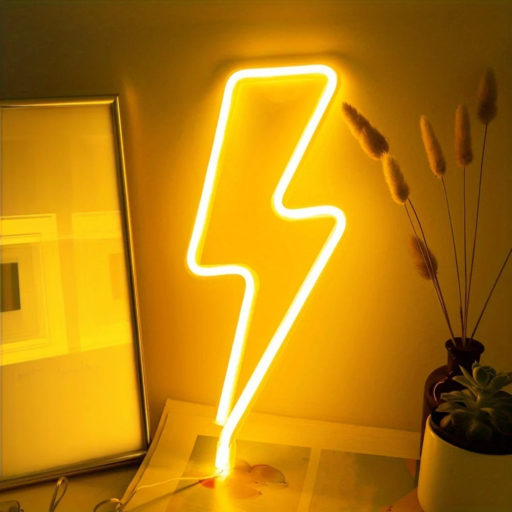 1pc Lightning Neon Light Creative LED Sign USB Battery Night Light for Home Bedroom Party Decor