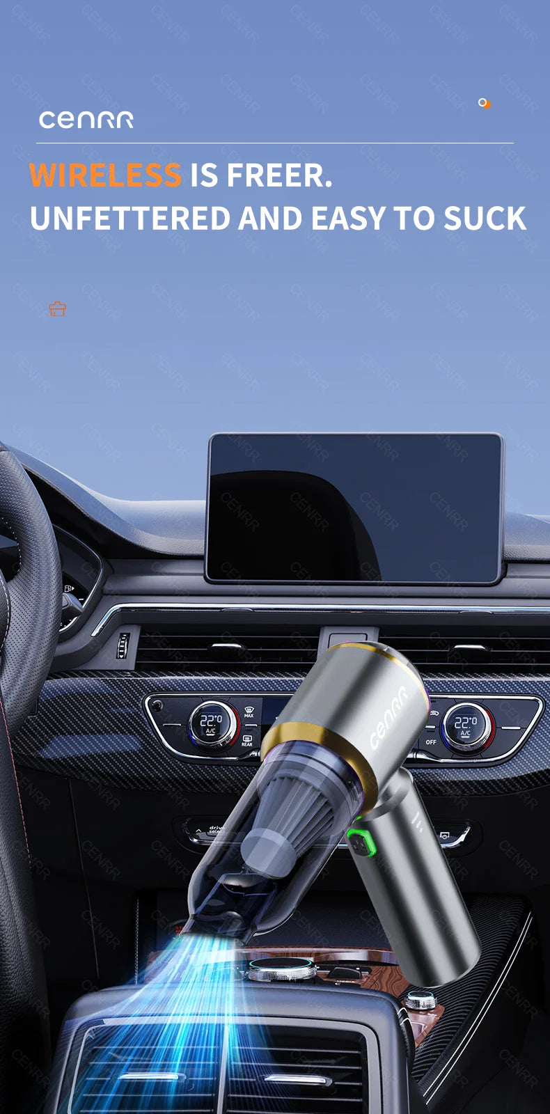 CENRR 360000PA Mini Car Vacuum Cleaner Cordless Portable