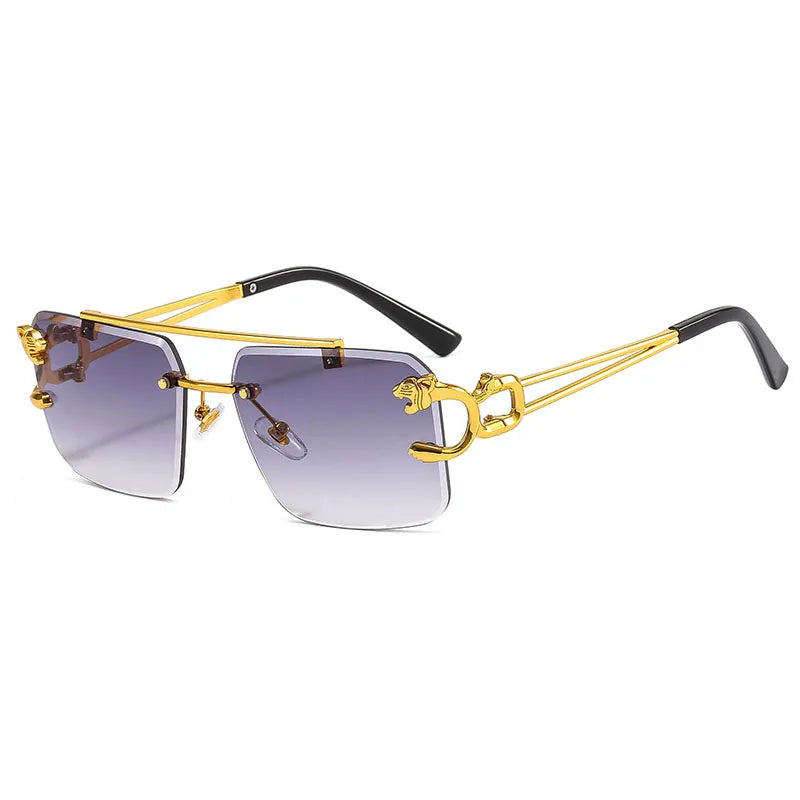 SHAUNA Fashion Metal Leopard Rimless Sunglasses UV400 Shades