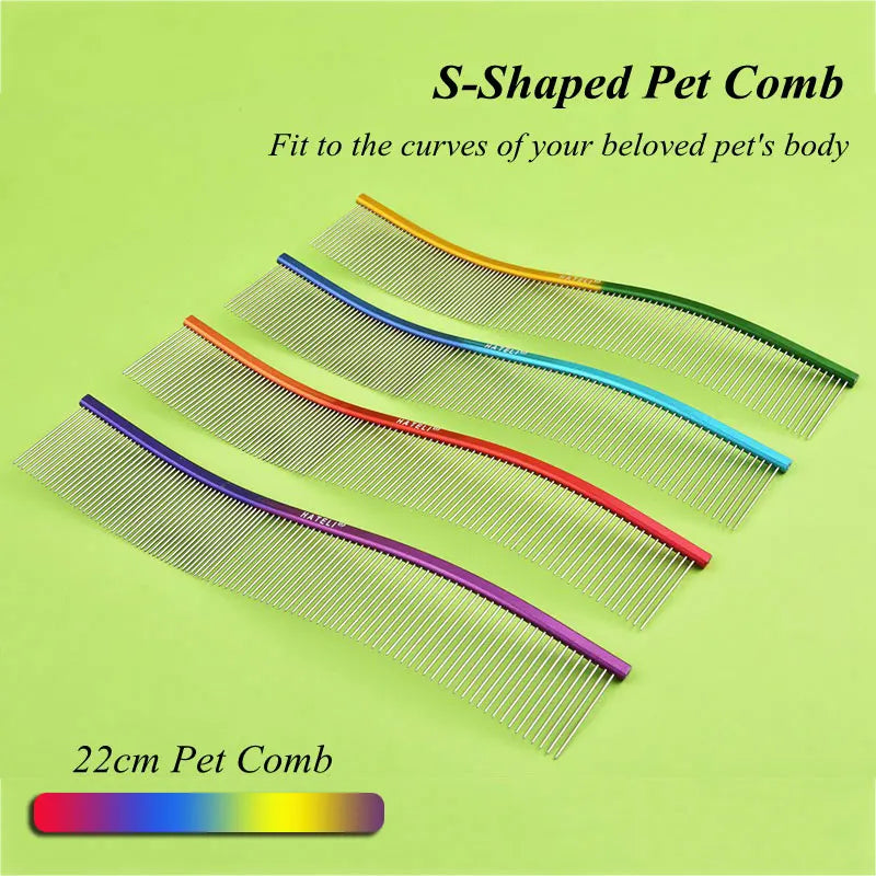 22cm S-Shaped Stainless Steel Pet Grooming Comb for Cats and Dogs with Dense Teeth for Effective Hair Removal and Cleaning