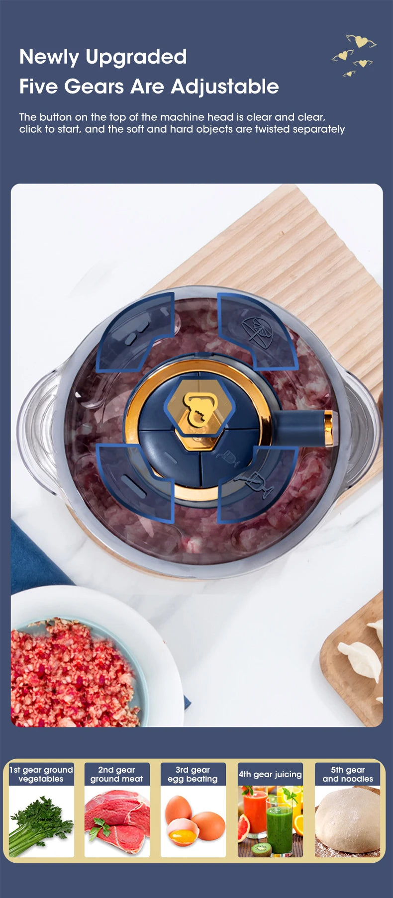 5L Electric Meat Grinder 304 Stainless Steel Food Crusher