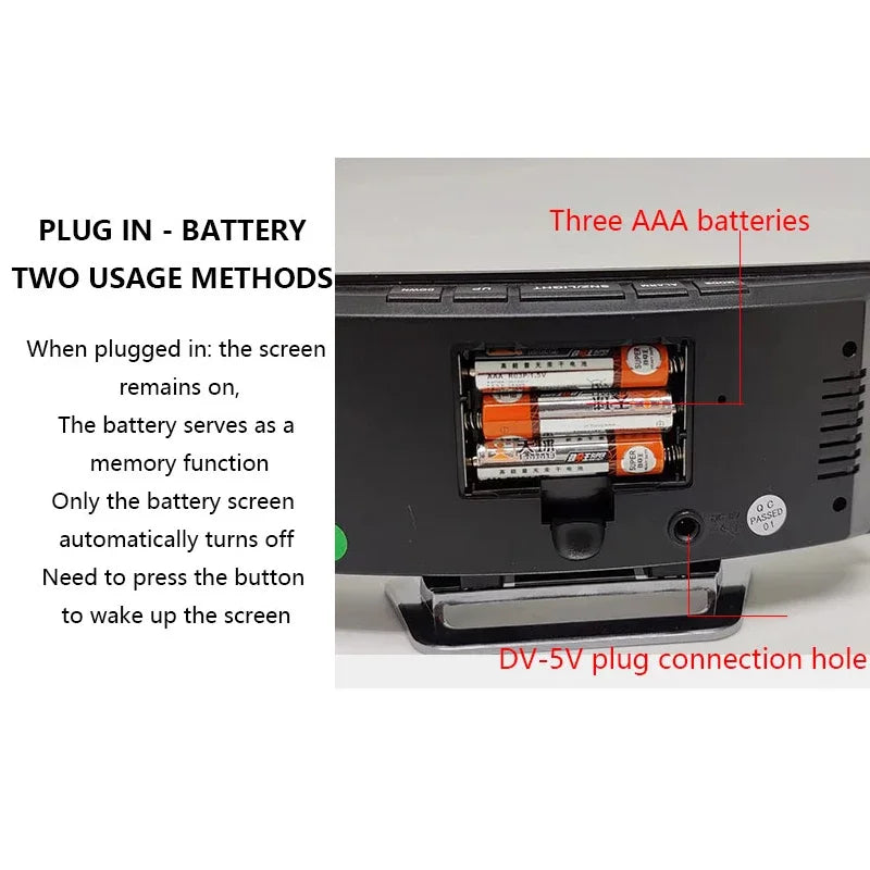 Creative Curved Electronic Clock LED Large Screen Mirror Alarm Clock for Students