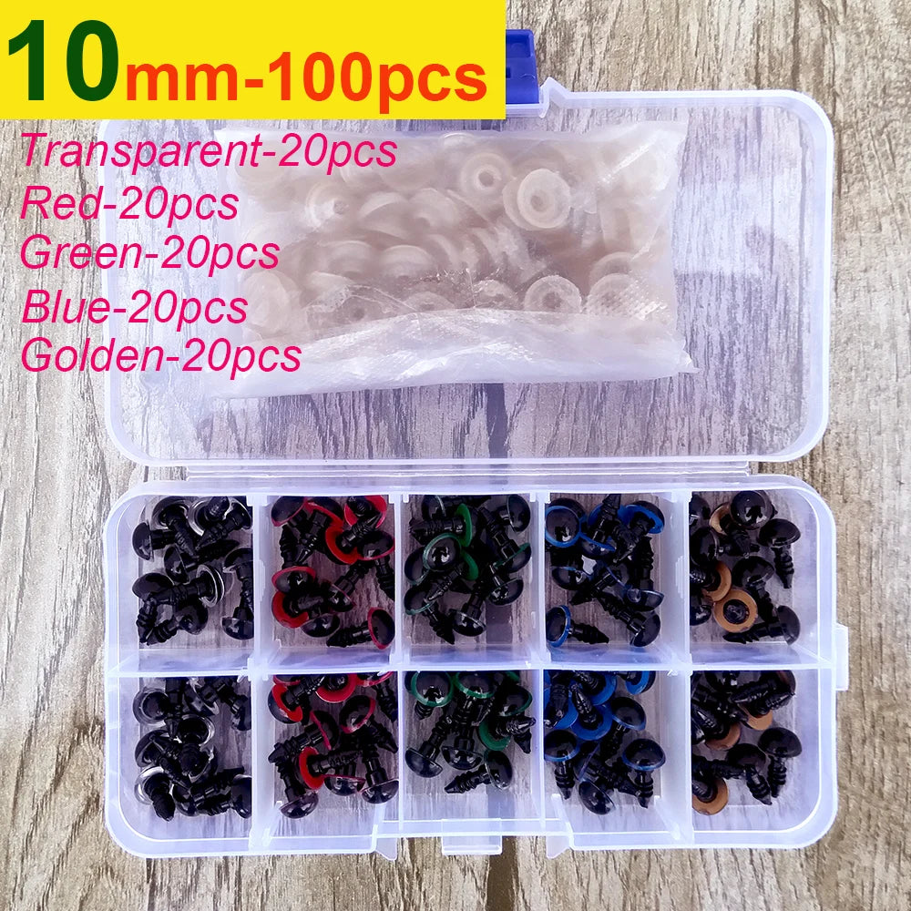 100pcs 8/10/12/14mm Plastic Safety Eyes for DIY Doll Toys