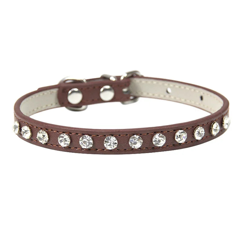 Luxury Rhinestone Rivets Cat Collar Leather Small Dog Collars Puppy Neck Strap for Kitten Accessories Wholesale / Dropshipping