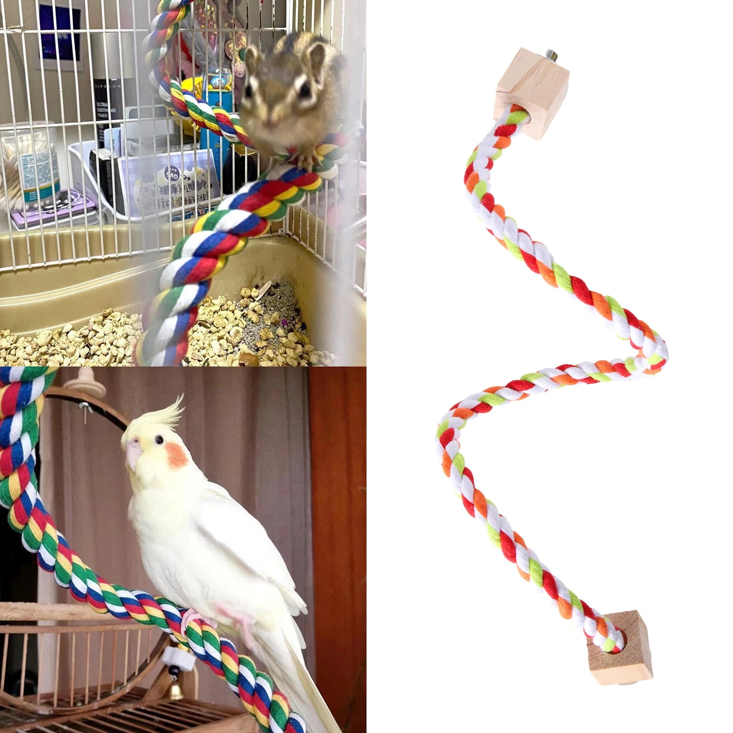 Pet Bird Rope Hanging Parrot Perch Rope Colorful Cotton Rope Toy Elastic Budgie Climbing Chewing Toy Bird Swing Stand Pet Toy