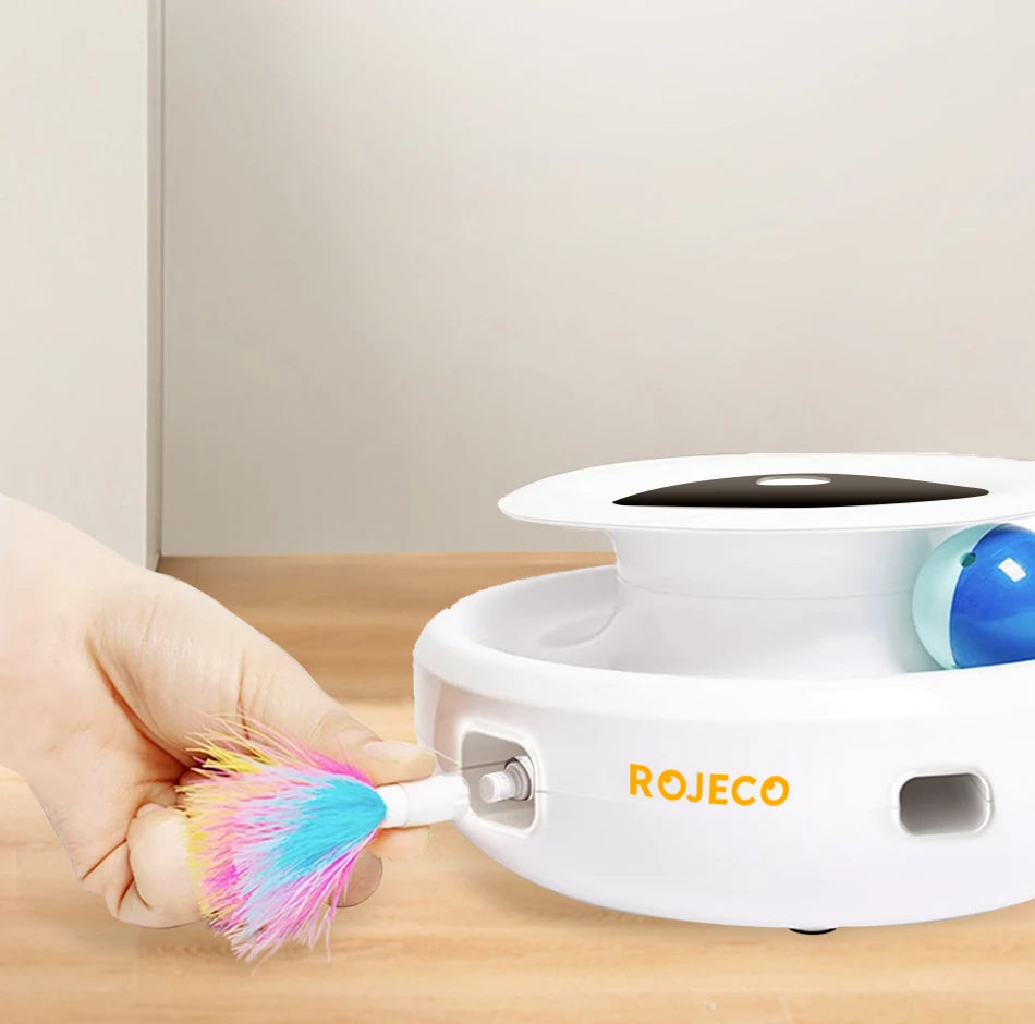 ROJECO 2 in 1 Smart Cat Toys Automatic Feather Ball Set