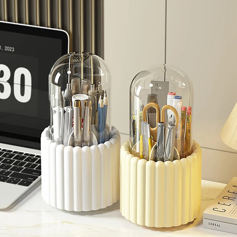 360º Rotating Makeup Brushes Holder With Lid and Organizer