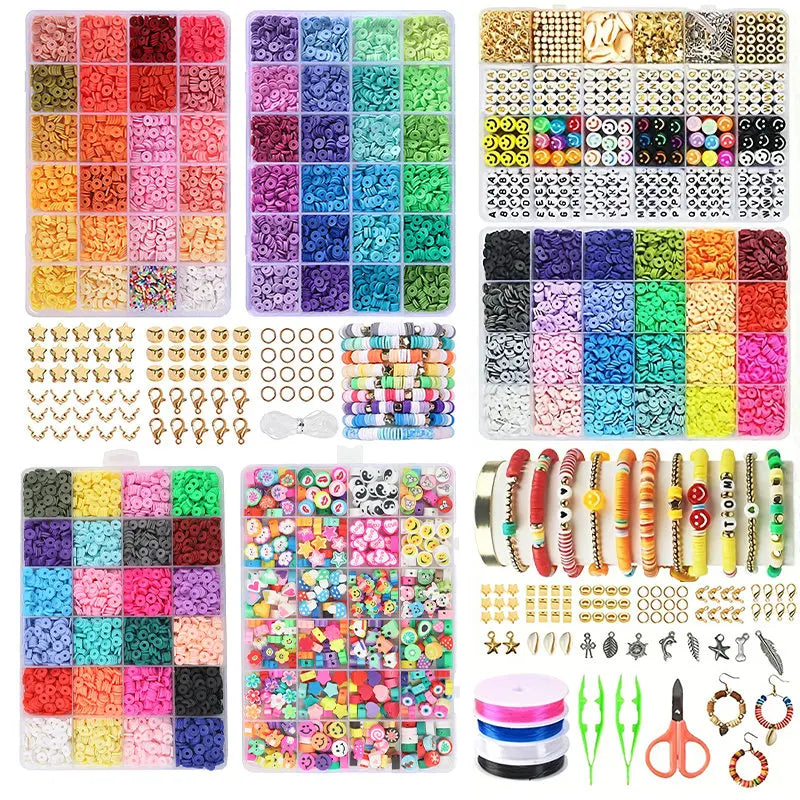 24 Rainbow Color Clay Beads Bracelet Making Kit with 2 Boxes for DIY Jewelry Crafting and Handmade Accessories
