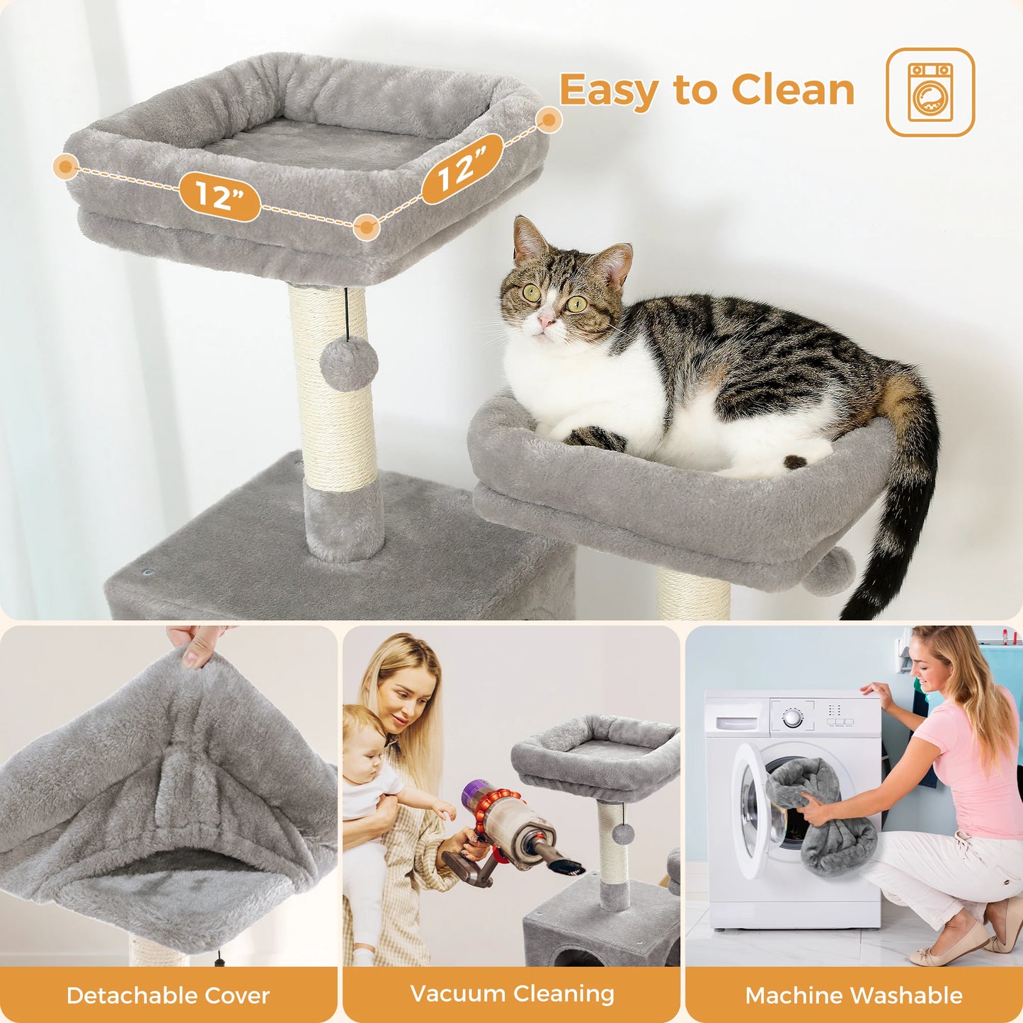 184cm Large Cat Tree and Tower for Indoor Cats With Scratching Posts and Spacious Hammocks
