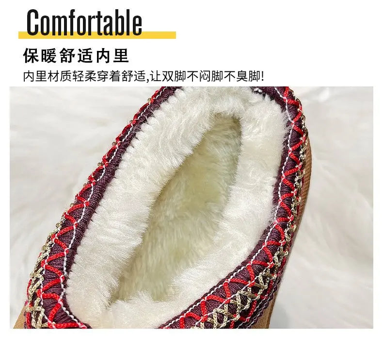 Women's Wool Slippers Warm Sheepskin Platform Shoes 2024