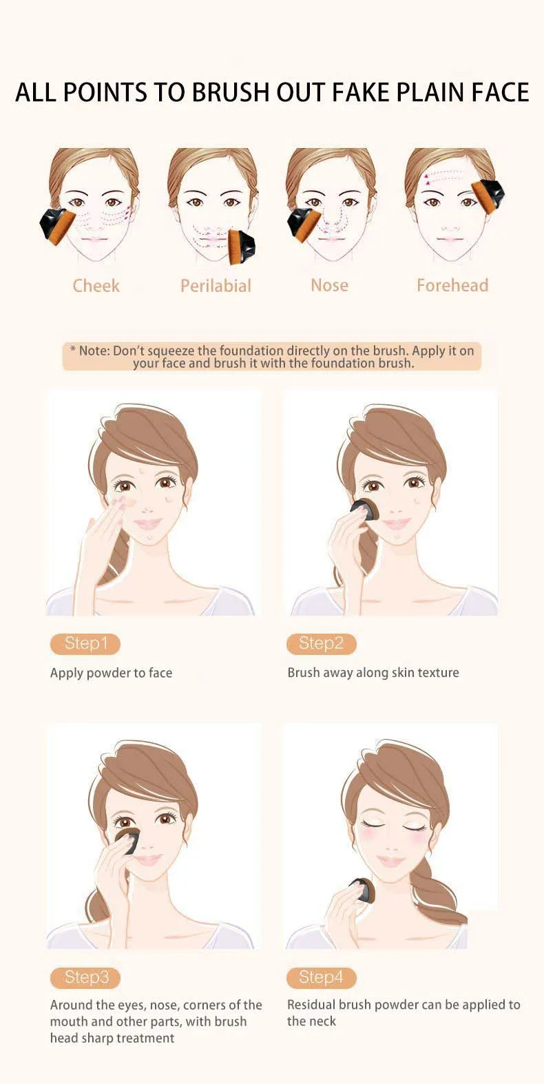 Six Corners Kabuki Flawless Foundation Makeup Brush Set