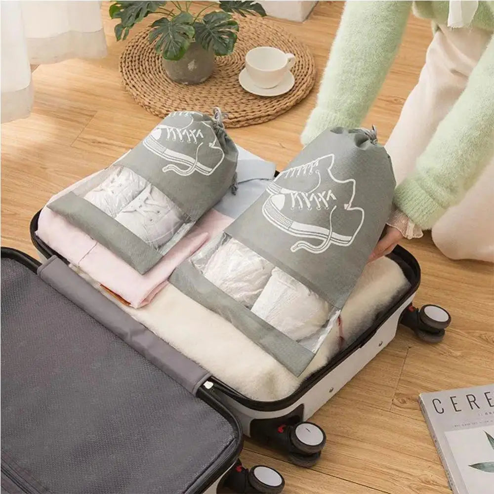 Portable Translucent Matte Non-woven Shoe Storage Bag Dust-proof Travel Organizer