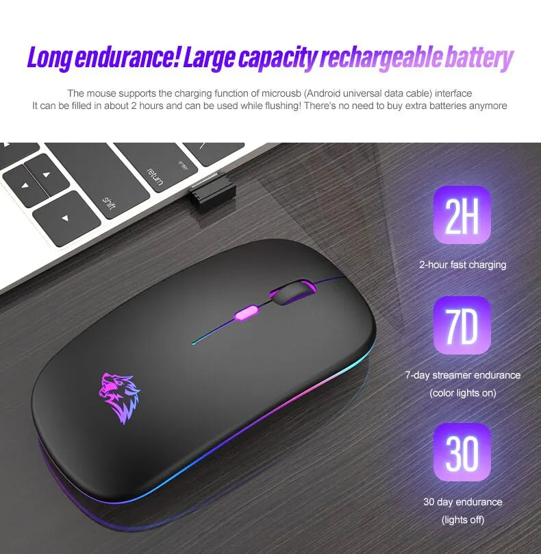 Wireless Mouse Bluetooth and 2.4GHz Dual Modes RGB Ergonomic Silent Click for PC iPad Laptop