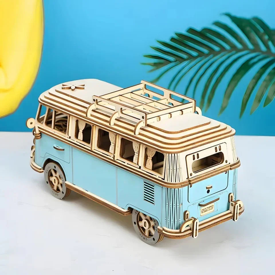 3D Puzzle Toy Wooden Car Style House Model for Parent Child Interactive Learning DIY Gift