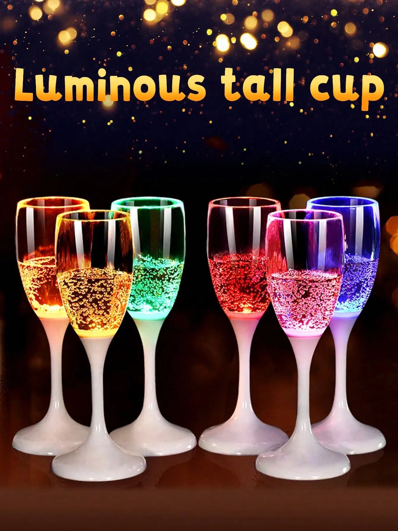 LED Light Up Champagne Flutes Set of 6 Colorful Plastic Drinking Glasses for Parties and Celebrations