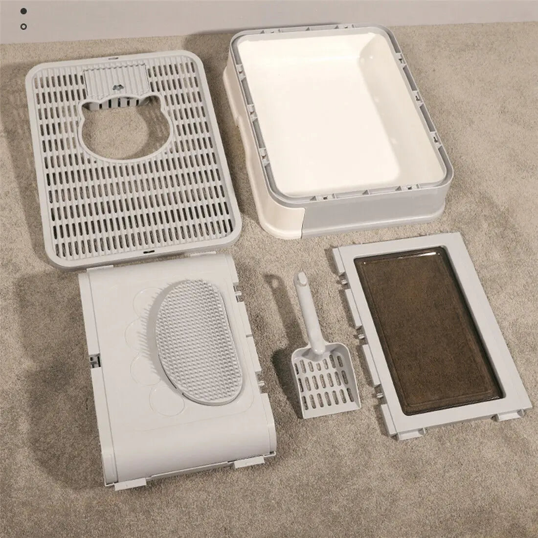 Foldable Cat Litter Box with Massager Scoop and Dual Access