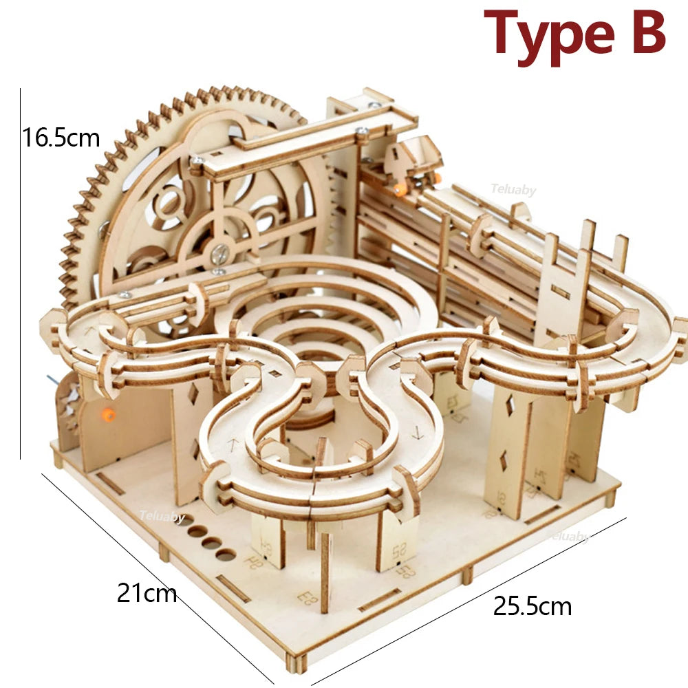 3D Wooden Puzzle Model Kits Marble Run Mechanical Puzzles Self Assembly Educational Toys for Kids and Adults