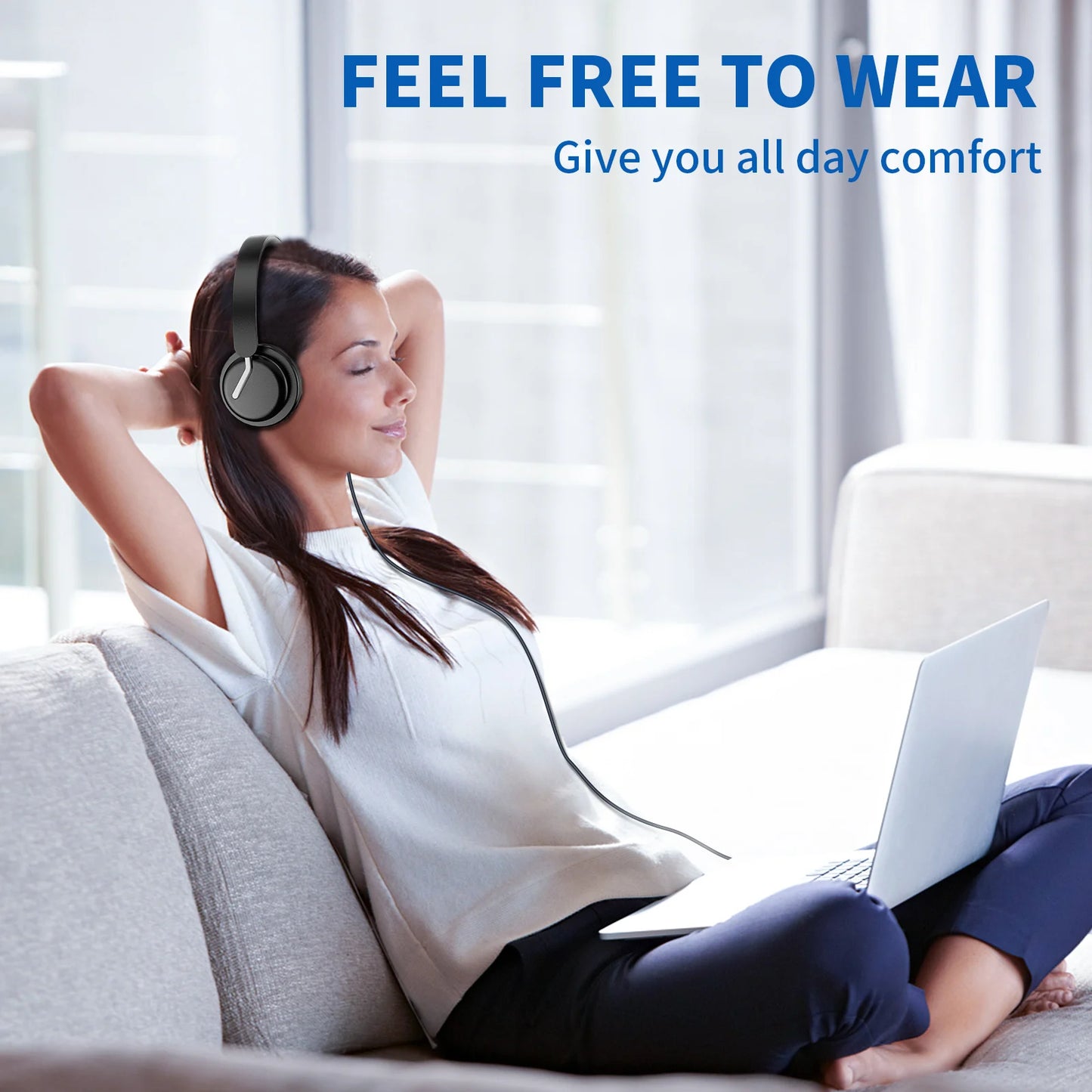 3.5mm USB Wired Headphones with Independent Sound Card and Microphone Adjustable Volume Business Headset for PC Laptop and Computer