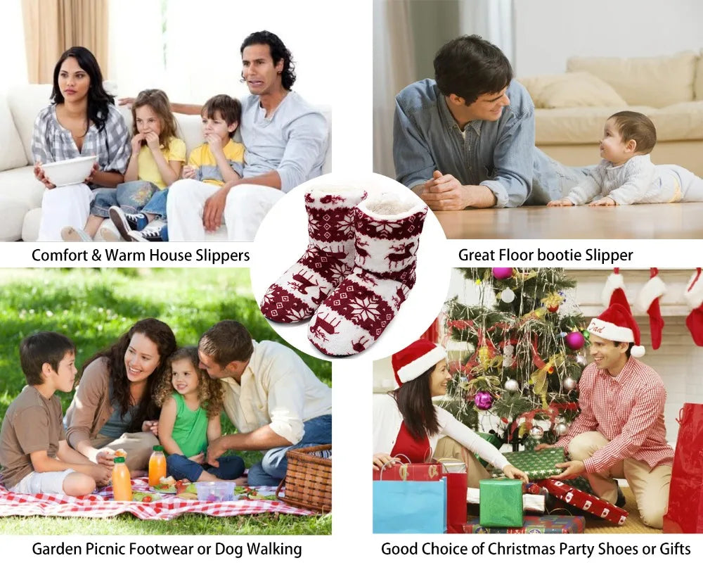 Winter Socks Shoes Woman Christmas Elk Slippers Warm Plush