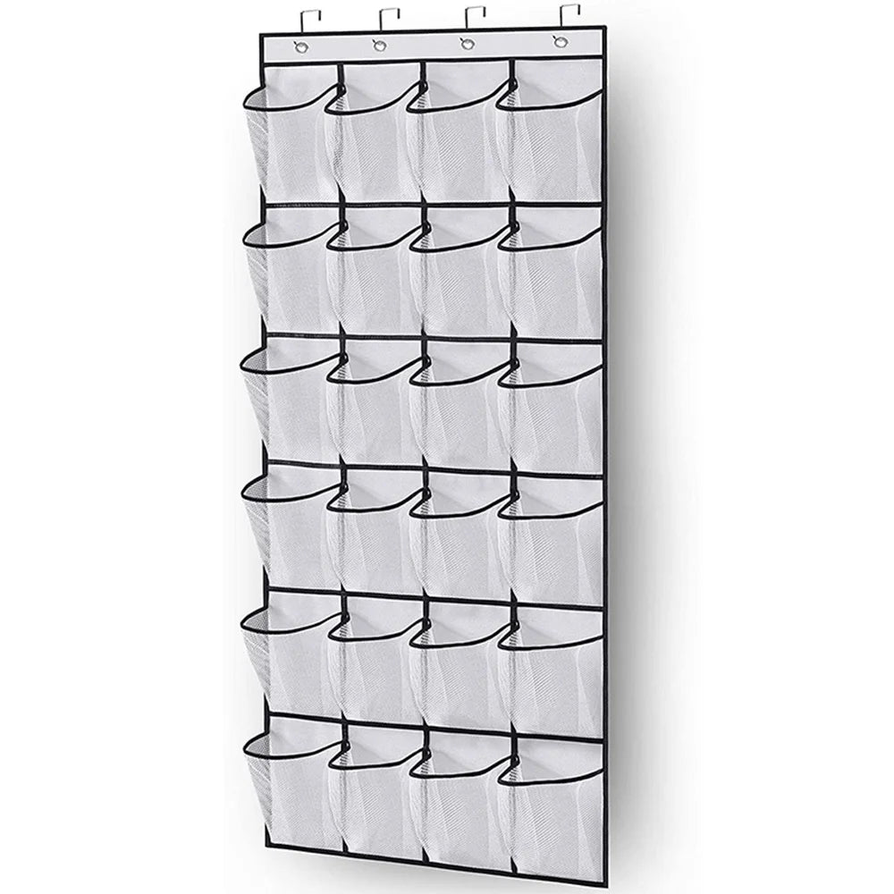 1x 24 Grid Wall-Mounted Sundries Shoe Organiser Rack Clear Mesh Pockets
