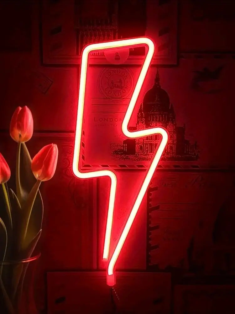 1pc Lightning Neon Light Creative LED Sign USB Battery Night Light for Home Bedroom Party Decor