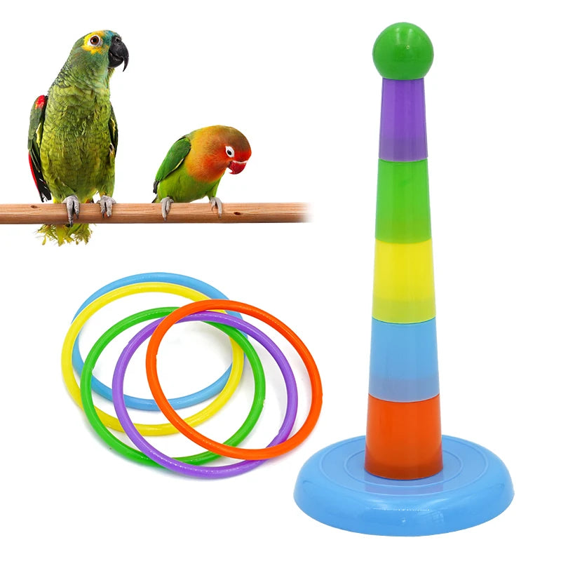 Parrot Bird Toy Parrot Bite Chewing Toy Pet Bird Swing Ball Standing Toy Plastic Rings Training Intelligence Toy Game Supplies
