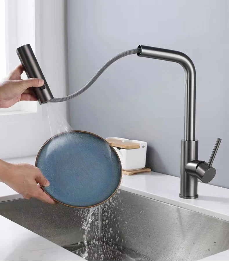 YCRAYS Black Kitchen Faucets Gray Pull Out Sprayer Tap