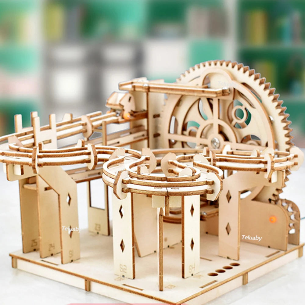 3D Wooden Puzzle Model Kits Marble Run Mechanical Puzzles Self Assembly Educational Toys for Kids and Adults