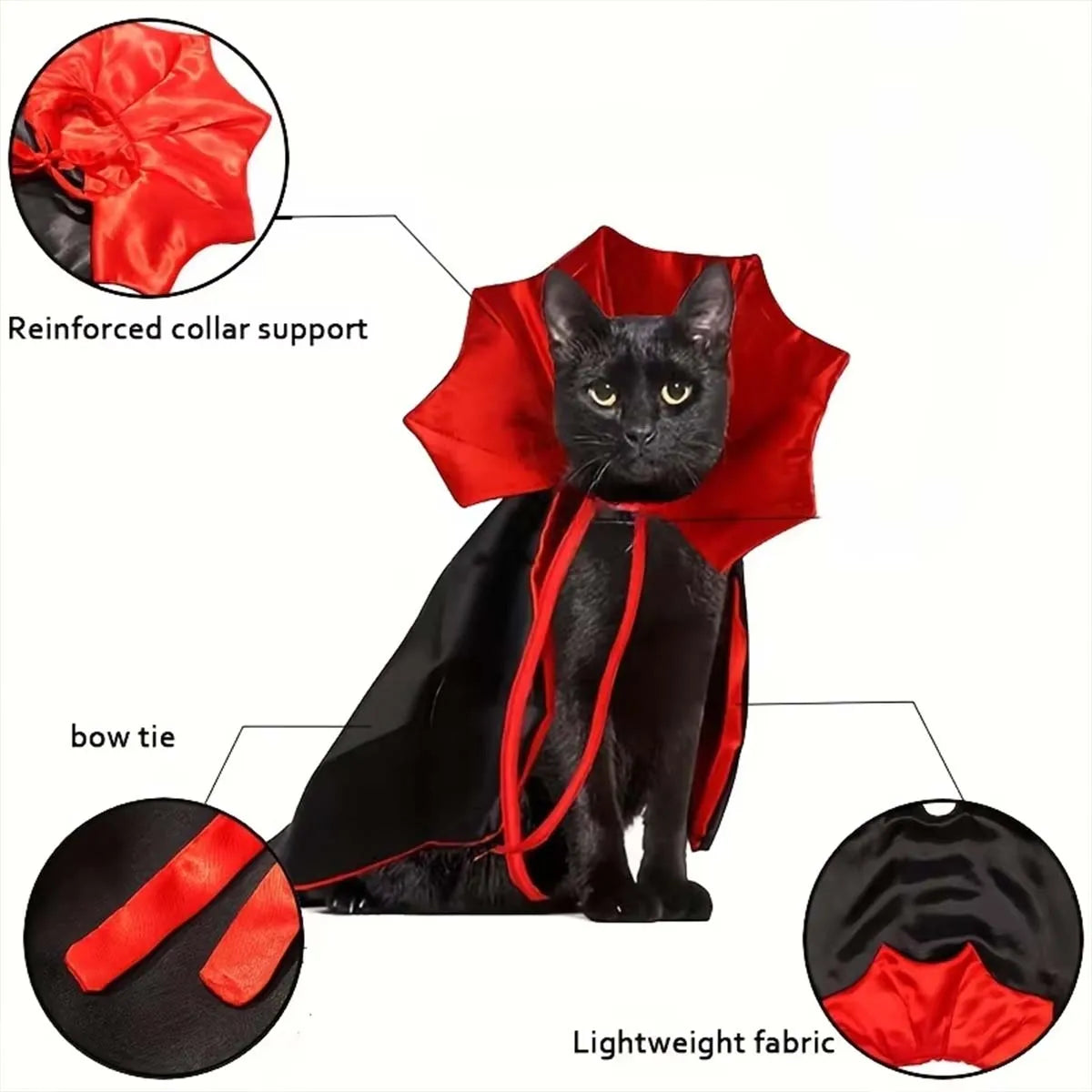 Halloween Pet Cape Vampire Pet Costume Dog Cat Cosplay Cloak Comfortable Nylon with Strap Closure For Small & Medium Dogs & Cats