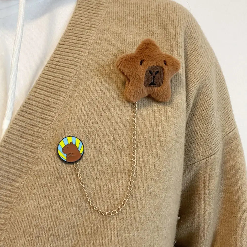 Chain Star Capybara Brooch Kawaii Lapel Pin Unisex