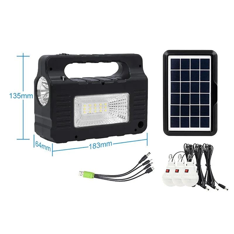 Solar Portable Lighting Solar Power Panel Generator Kit with 3 LED Bulbs for Camping and Hiking