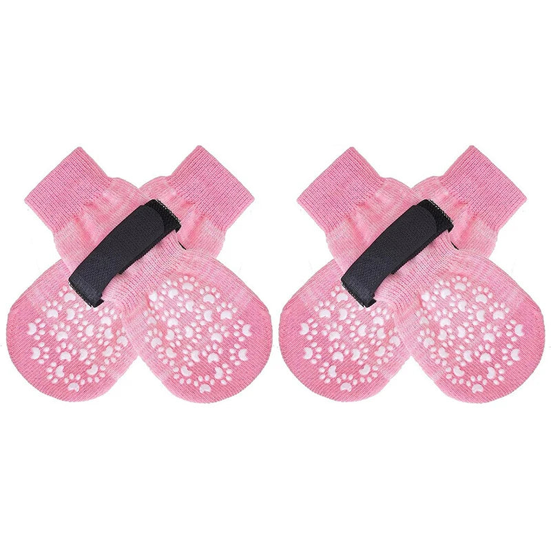 4Pcs/set Anti Slip Dog Socks with Straps Traction Control for Indoor on Hardwood Floor Wear Pet Paw Protector for Small Dogs Pet
