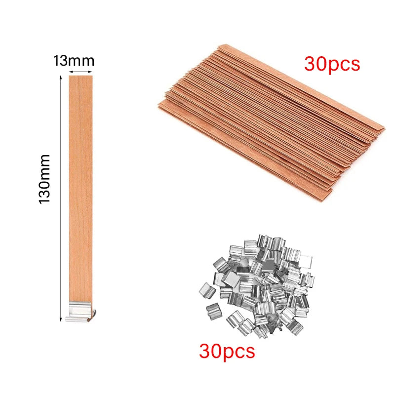30/50pcs Wooden Candle Wick Set With Clip Base For DIY Candles