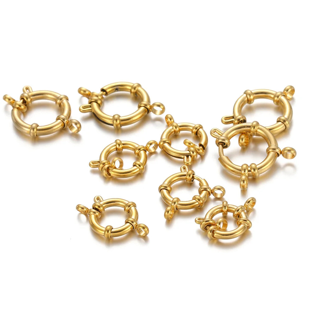 4pcs Gold Stainless Steel Round Spring Clasps for DIY Jewelry