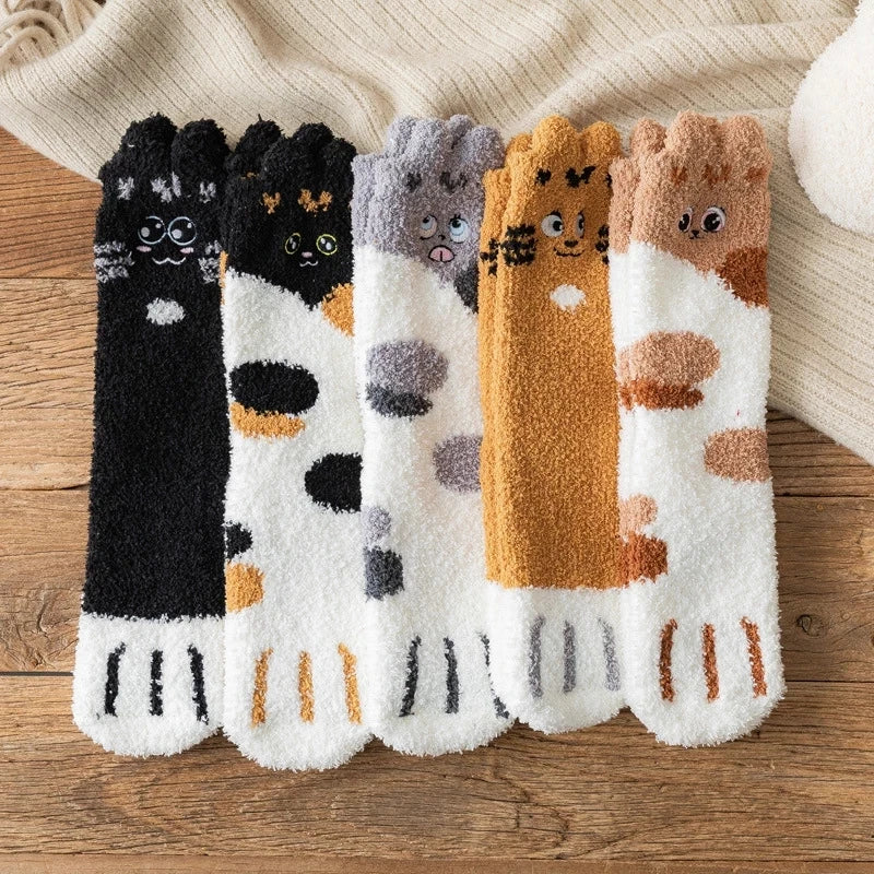 Socks Women Thicken Warm Cute Cat Paw Colorful Winter Sox