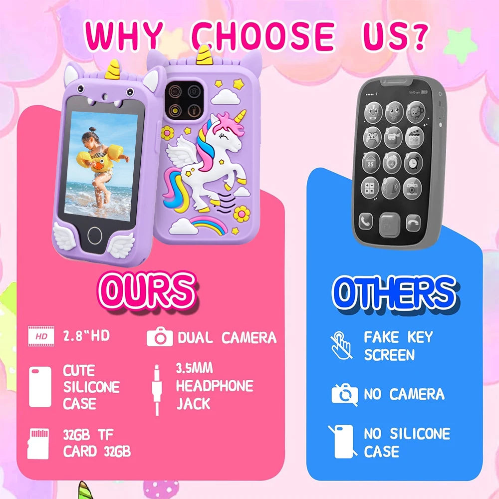 Kids Musical Cartoon Unicorn Smartphone Toy Touchscreen Educational Mobile for Boys and Girls Ages 3 to 8 Birthday and Christmas Gift