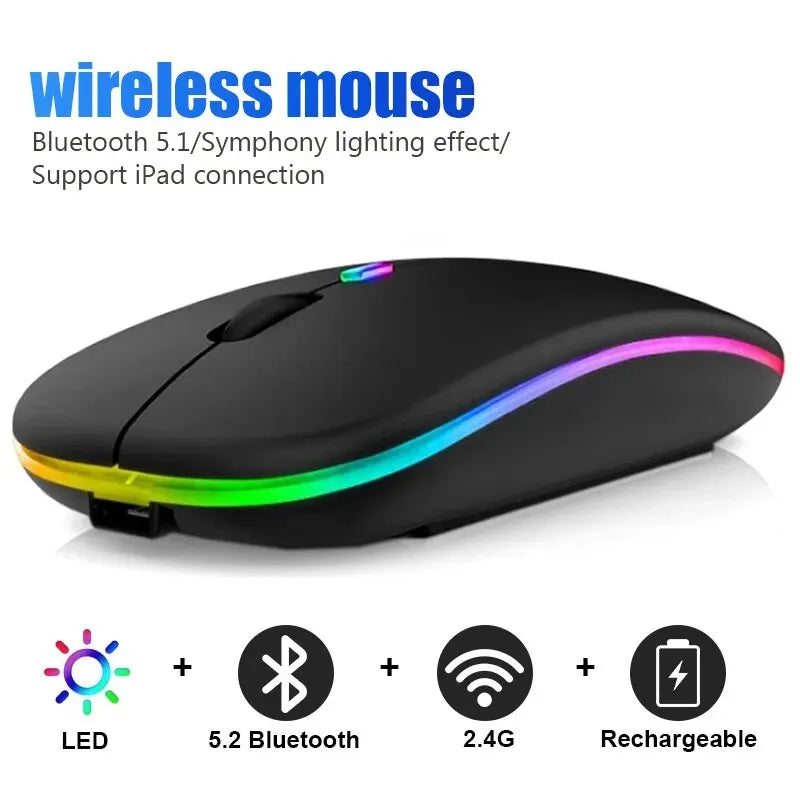 Wireless Mouse RGB Rechargeable Bluetooth Mice 3600DPI Ergonomic Gaming Mouse