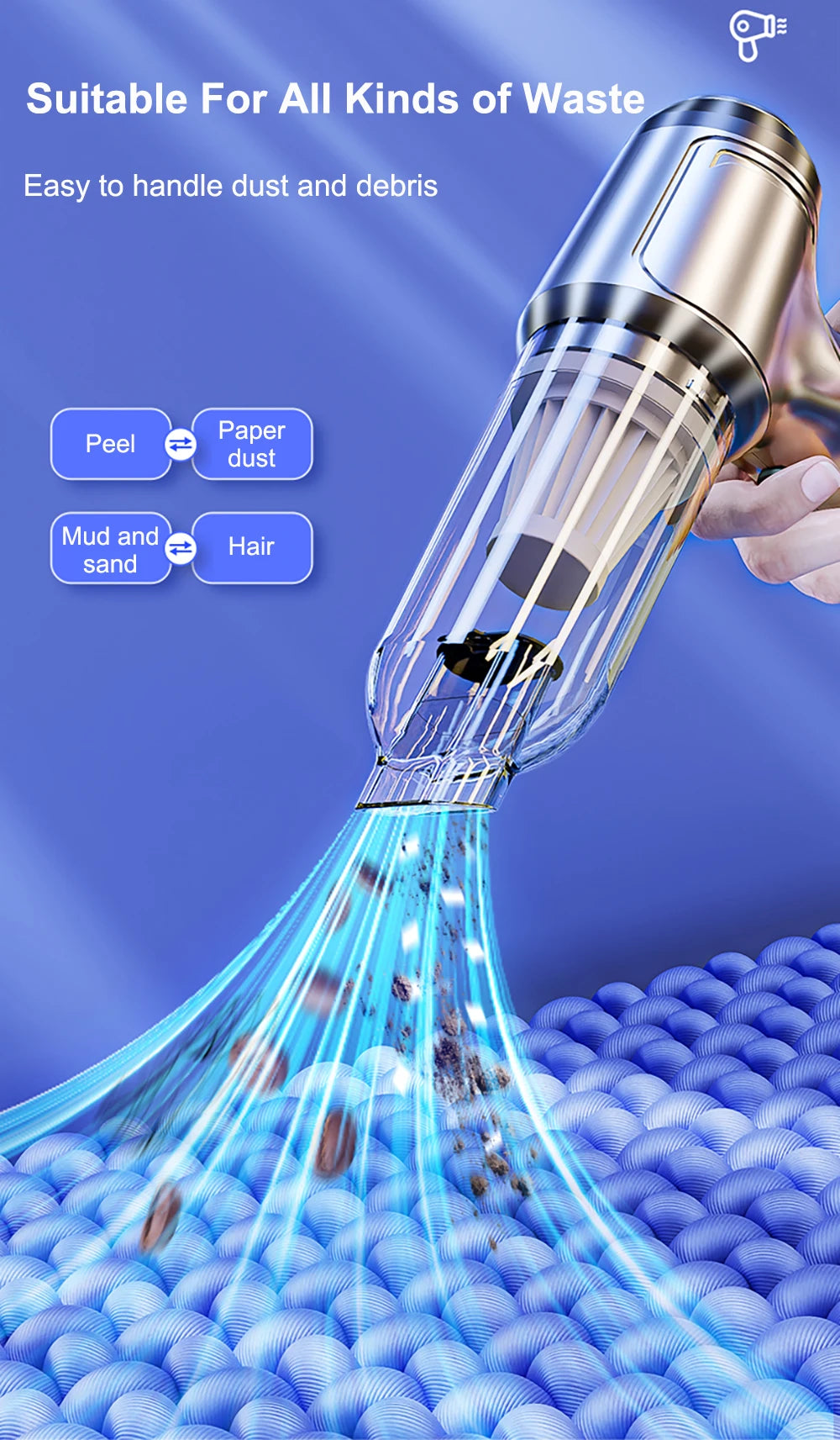 Car Vacuum Cleaner Portable Wireless 95000PA Strong Suction