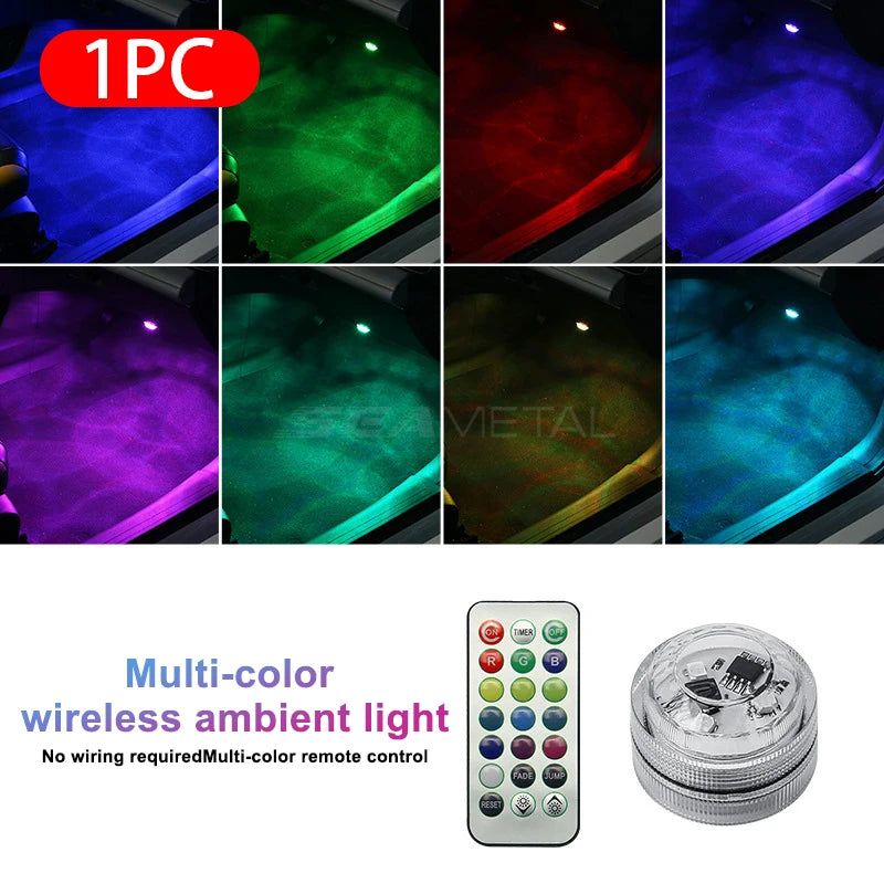 BLALION Wireless Adhesive LED Car Interior Ambient Light Remote Control Auto Roof Foot Lamp Bicycle Tail Light