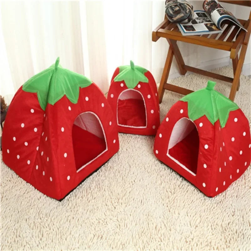 Cute Strawberry Pet Dog Cat House Foldable Warm Soft Winter Dog Bed Sofa Cave Puppy Dog House Kennel Nest For Small Dogs Cats